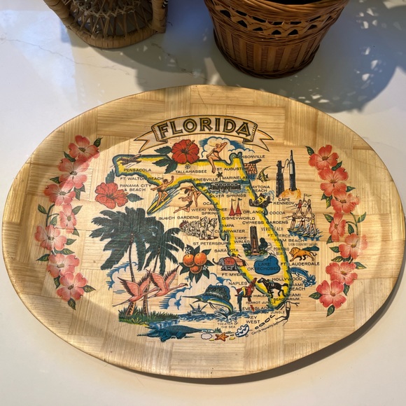 Vintage Florida pressed bamboo tray - Picture 2 of 8